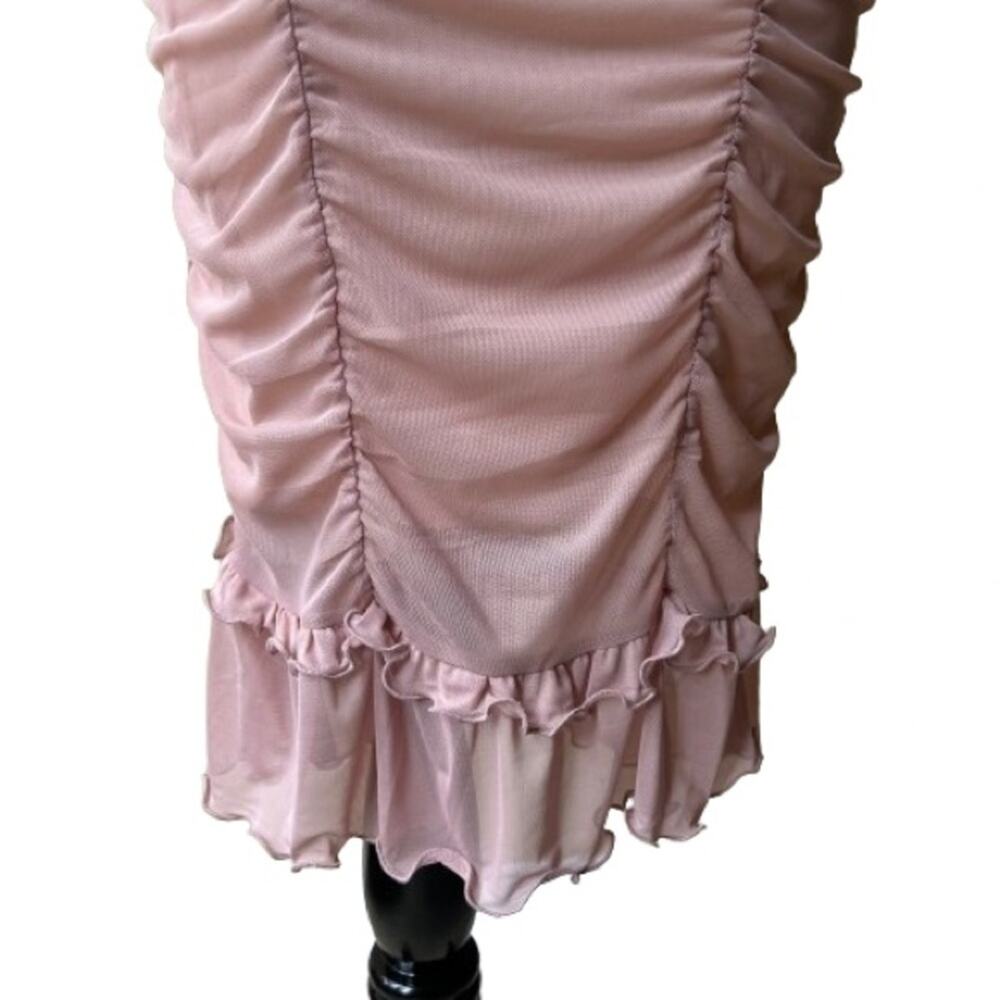 NWT Liz & Sara Junior’s Pink Ruched Ruffle Spaghetti Strap Bodycon Dress. Size L - Picture 4 of 8
